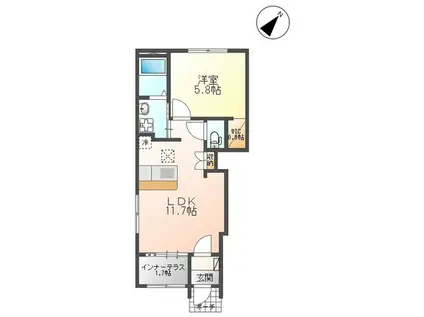 グリーン(1LDK/1階)の間取り写真