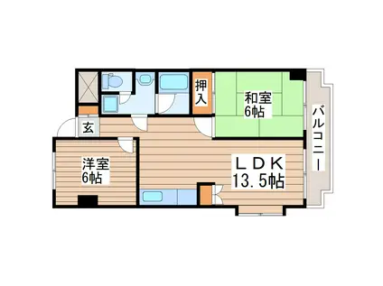 シャンボール五橋(2LDK/2階)の間取り写真