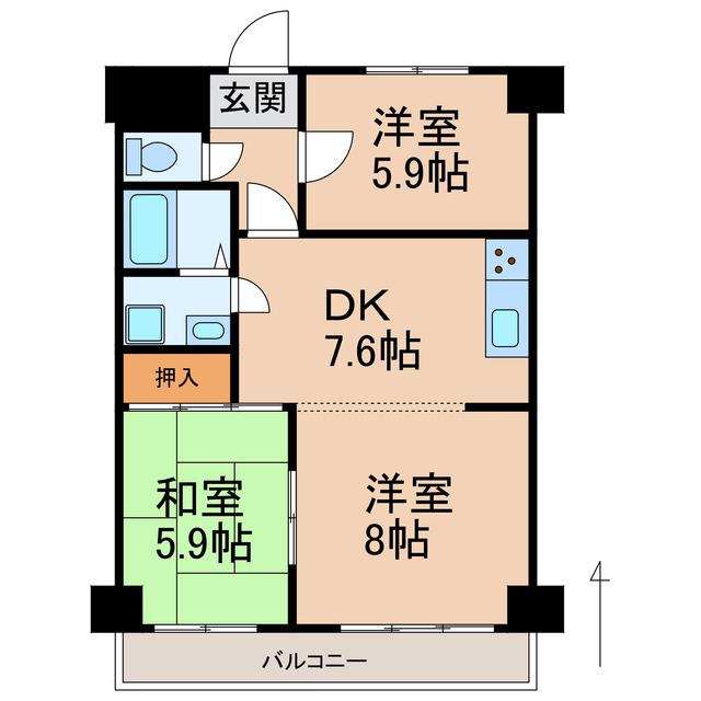 エレナ和歌浦(3DK/3階)の間取り写真