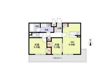 ブライトガーデン(2DK/2階)の間取り写真