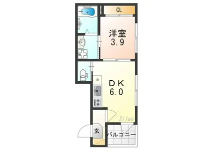 アイリス伏見(1DK/2階)の間取り写真