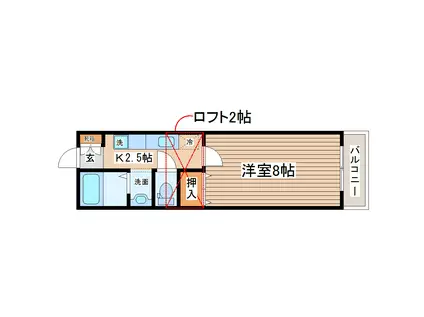 ウエストキャッスル河原町(1K/2階)の間取り写真