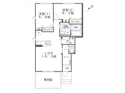 ブランフェーヴ(2LDK/1階)の間取り写真