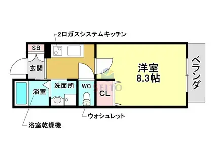 クレストフォルム庄内花のみち(1K/1階)の間取り写真