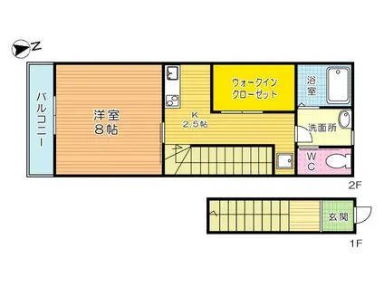 エクシヴ上富野(1K/2階)の間取り写真