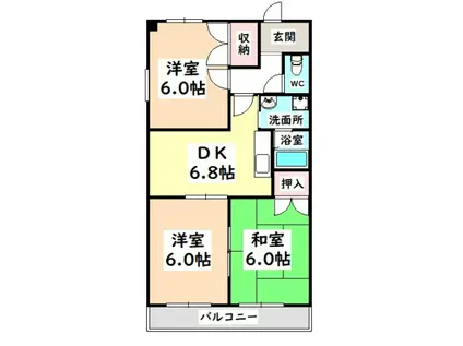 ヴィラージュヨコヤマ(3DK/3階)の間取り写真