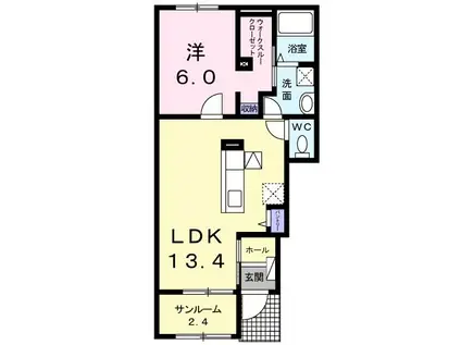 ラ・ティーダヒルズ W(1LDK/1階)の間取り写真