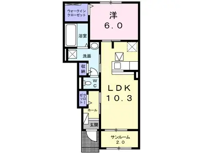 パルム・ドール(1LDK/1階)の間取り写真