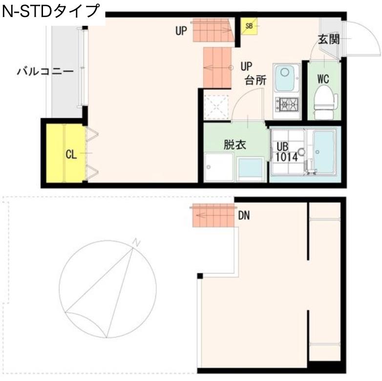 若林ベース(1K/2階)の間取り写真