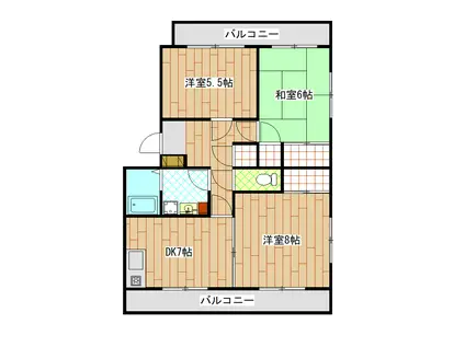 サンハイツ香川(3DK/3階)の間取り写真