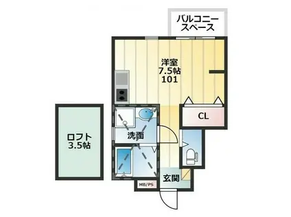 あんしん潮見台(ワンルーム/1階)の間取り写真