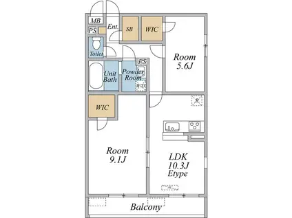 アヴェニールーエス 立川(2LDK/3階)の間取り写真