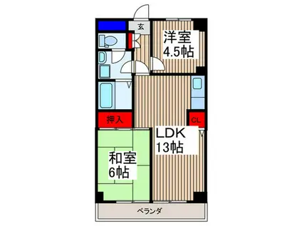入間市駅 徒歩1分  1LDK RC造(2LDK/3階)の間取り写真