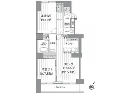 ティーズ ガーデン北柏 2号棟(2LDK/11階)の間取り写真