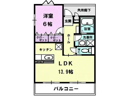 ル・キャステル(1LDK/4階)の間取り写真