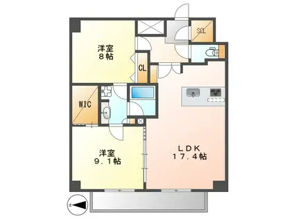 グラヴィス鶴舞(2LDK/9階)の間取り写真