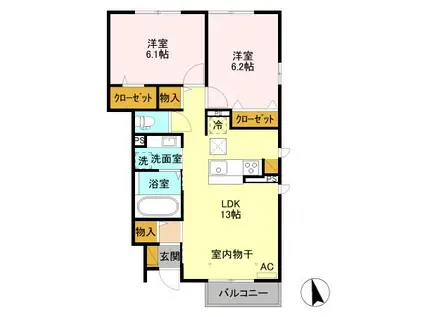 ボーセジュール 壱番館(2LDK/1階)の間取り写真