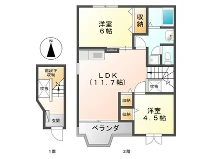 ガーデン・ヒーロB(2LDK/2階)の間取り写真