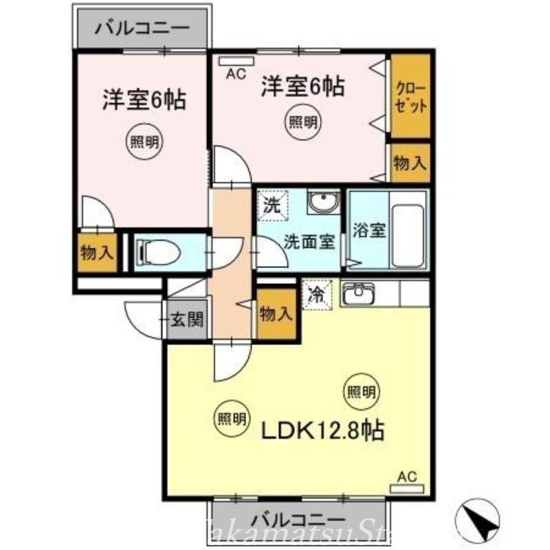 アドミレー樹太 D棟(2LDK/3階)の間取り写真