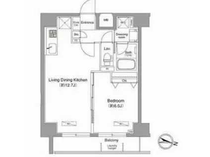 ドゥーエ月島(1LDK/6階)の間取り写真