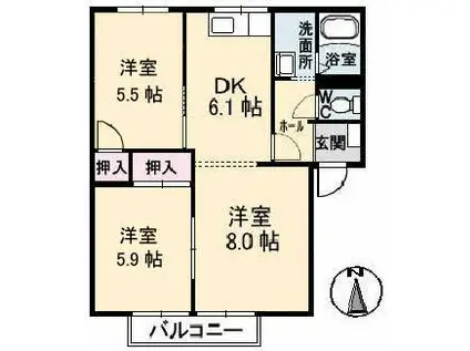パークヒルズ西真磯(3DK/1階)の間取り写真