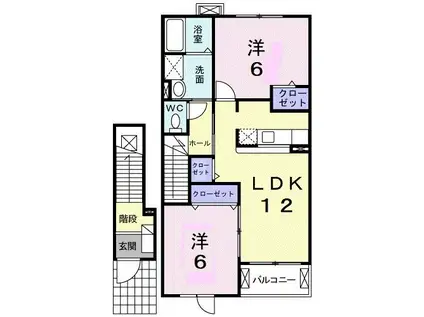 ロイヤルスクウェア 一宮III(2LDK/2階)の間取り写真