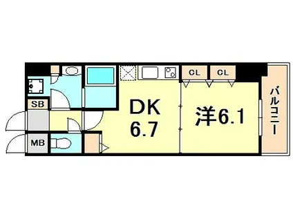 プレジール三ノ宮2(1DK/4階)の間取り写真