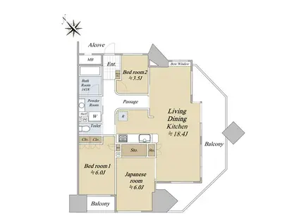 ナイスロイヤルビュー小田原城址公園前(3LDK/8階)の間取り写真