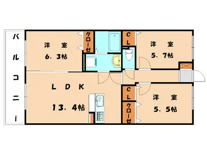 ブランドール日蒔野(3LDK/2階)の間取り写真