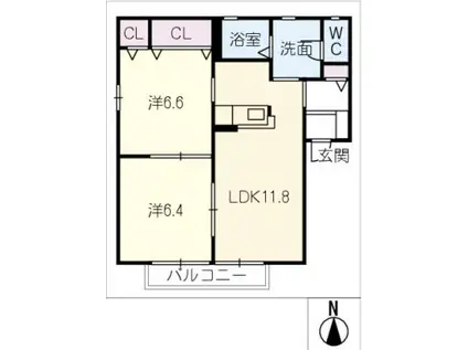 メゾン ハイネス A(2LDK/2階)の間取り写真