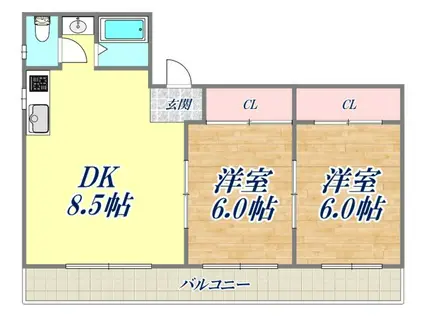 クリオシティⅢ(2DK/3階)の間取り写真