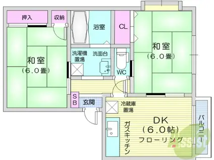 ドエルⅡ(2DK/1階)の間取り写真