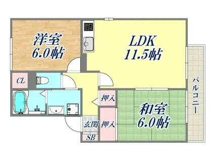 プロシード1 A棟(2LDK/2階)の間取り写真