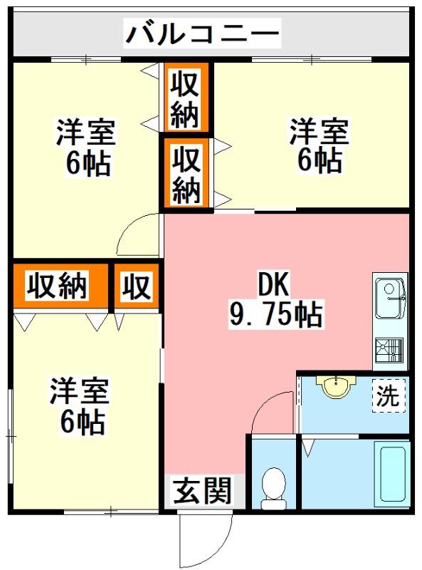 セーフティーフラッツA(3DK/1階)の間取り写真