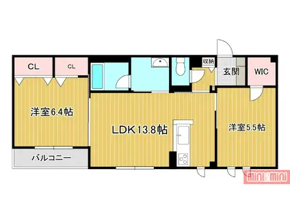 クレオール鶴見2番舘(2LDK/2階)の間取り写真