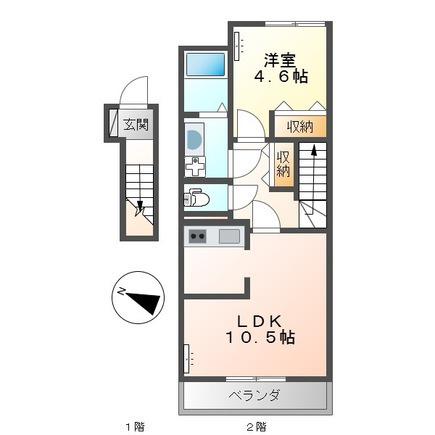 グリーンハイツ(1LDK/2階)の間取り写真