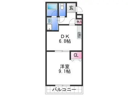 Mトゥルケーゼ(1DK/2階)の間取り写真