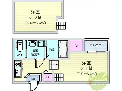 OASIS IKEDA(1K/1階)の間取り写真