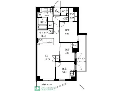 ザ・ケンジントン・レジデンスときわ台(3LDK/1階)の間取り写真