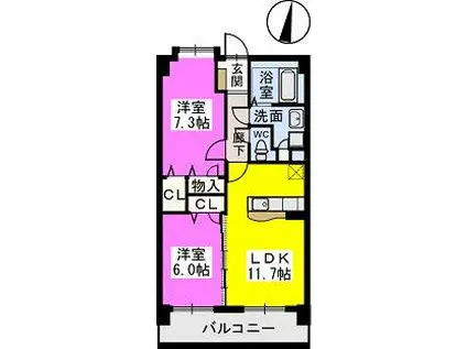 ウエストキーファーII(2LDK/5階)の間取り写真