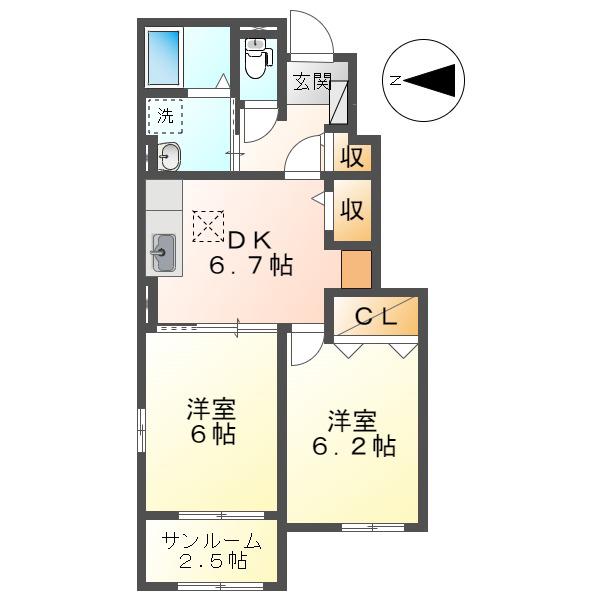 プレインカーサ5(2DK/1階)の間取り写真