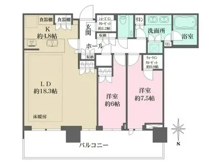 HARUMI FLAG PARK VILLAGE T棟(2LDK/50階)の間取り写真