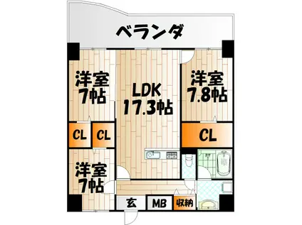 クルーズ レーヌ(3LDK/8階)の間取り写真