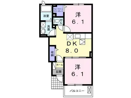 インペリアル上鶴II(2DK/1階)の間取り写真