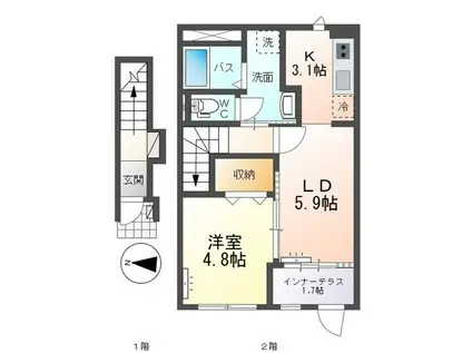 アン ルシオール(1LDK/2階)の間取り写真