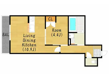 クレールキューブ甲子園口(1LDK/2階)の間取り写真