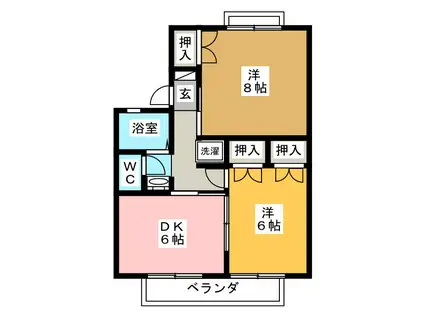 セジュール湯谷A棟(2DK/1階)の間取り写真