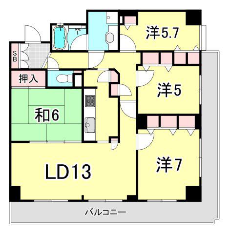 イトーピア苦楽園(4LDK/4階)の間取り写真