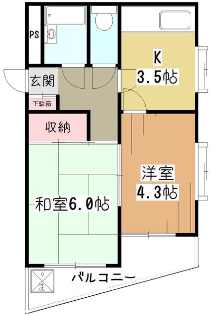 シティパレス東村山(2K/2階)の間取り写真