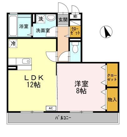 K・FINES A棟(1LDK/2階)の間取り写真